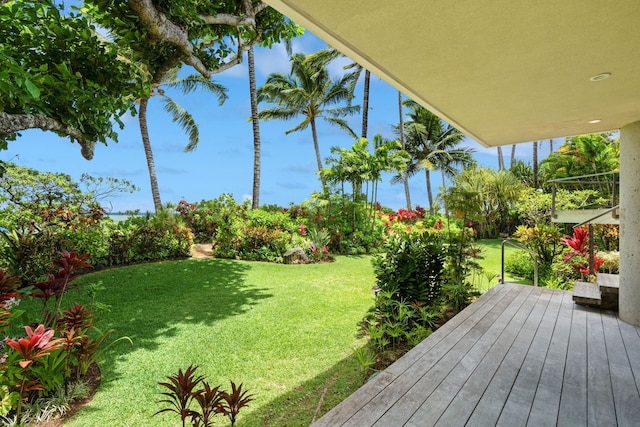 3704 Anini Rd, Kilauea, HI 96754 - view of grassy yard featuring a wooden deck