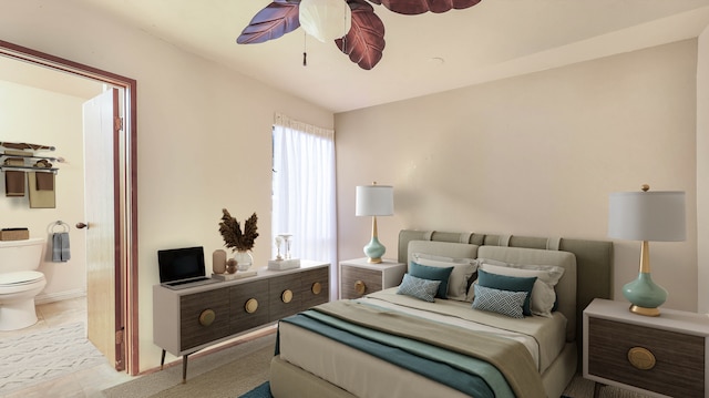 3411 Wilcox Rd Unit Fii65, Lihue, HI 96766 - bedroom featuring ensuite bath, tile patterned floors, and a ceiling fan