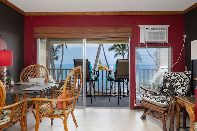 dining room with a wall mounted AC