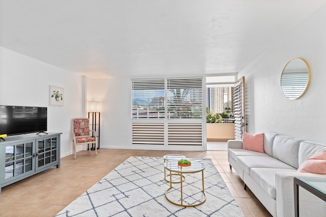 view of tiled living area