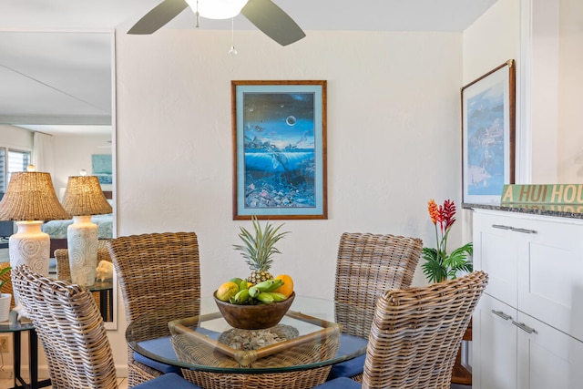 dining space featuring ceiling fan