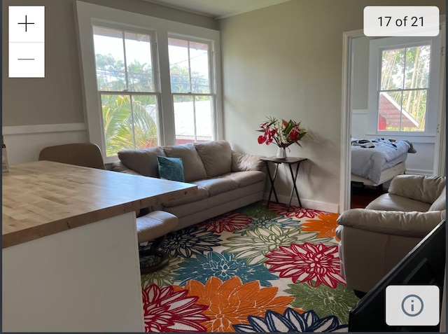 living area with baseboards