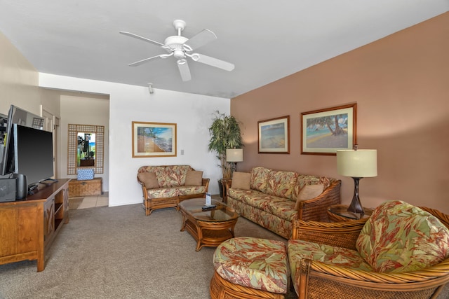 4460 Nehe Rd Unit 122, Lihue, HI 96766 - carpeted living room with ceiling fan