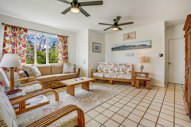 963 Niulani Rd, Kapaa, HI 96746 - living area featuring ceiling fan and light tile patterned floors