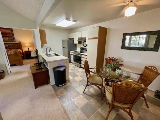 68-3883 Lua Kula St Unit 2005, Waikoloa, HI 96738 - kitchen with stainless steel appliances, a sink, under cabinet range hood, light countertops, and white cabinets