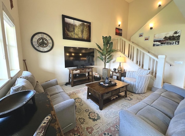 69-1033 Nawahine Pl Unit 10F, Waikoloa, HI 96738 - living area with stairs and a towering ceiling