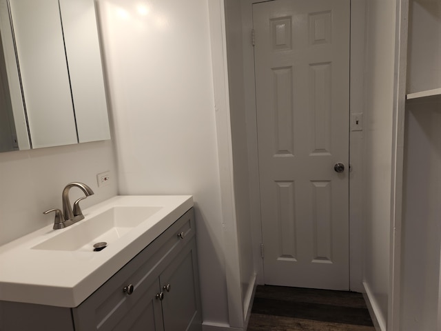 bathroom with wood finished floors and vanity