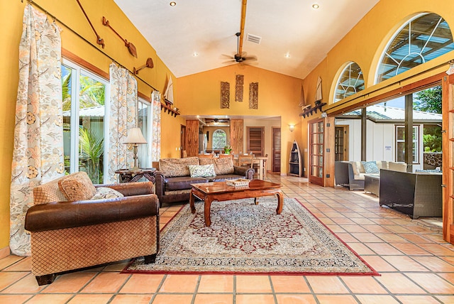 common area featuring high vaulted ceiling