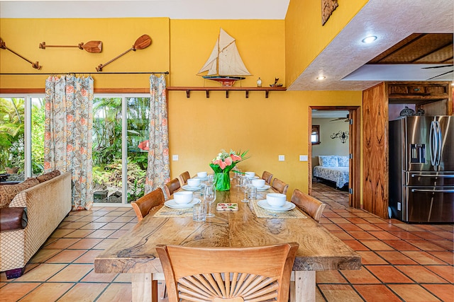 dining space featuring a ceiling fan and recessed lighting