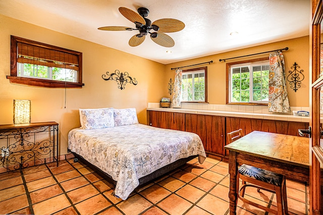 bedroom featuring ceiling fan and recessed lighting