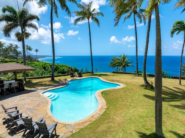 2620-A Kauapea Rd, Kilauea, HI 96754 - swimming pool with a water view, a patio area, and a yard