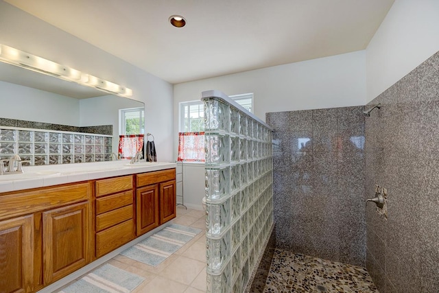 28-3543 Honomu Ln, Honomu, HI 96728 - full bathroom with a walk in shower, double vanity, tile patterned flooring, and recessed lighting