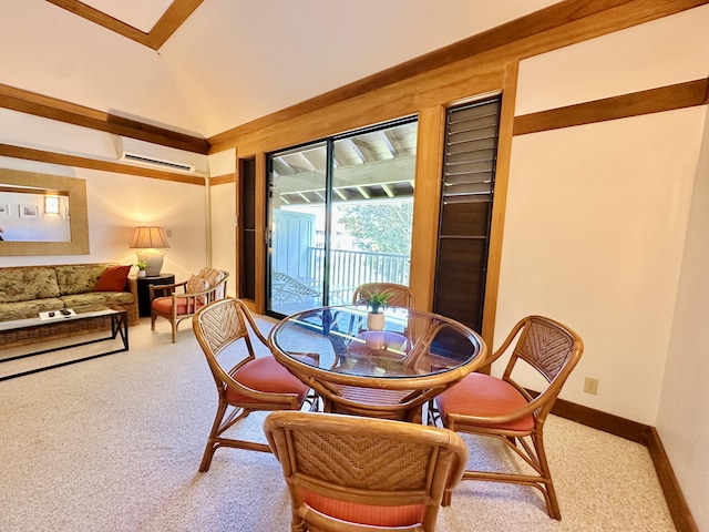 2253 Poipu Rd Unit 446, Koloa, HI 96756 - dining room featuring carpet flooring, a wall mounted AC, and lofted ceiling