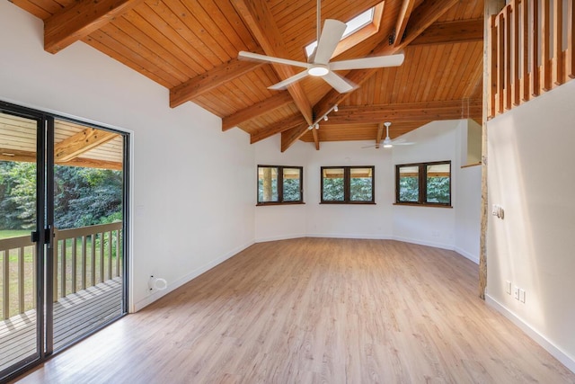 5-1105 Kuhio Hwy Unit 5, Kilauea, HI 96754 - unfurnished room with healthy amount of natural light, light wood-style flooring, ceiling fan, wooden ceiling, and baseboards