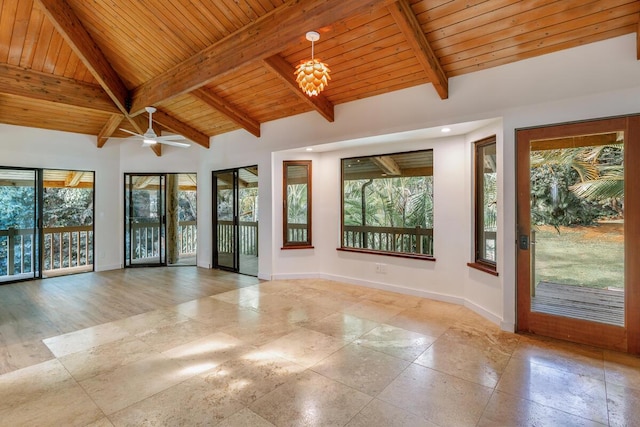 5-1105 Kuhio Hwy Unit 5, Kilauea, HI 96754 - unfurnished room with baseboards, plenty of natural light, wood ceiling, and ceiling fan