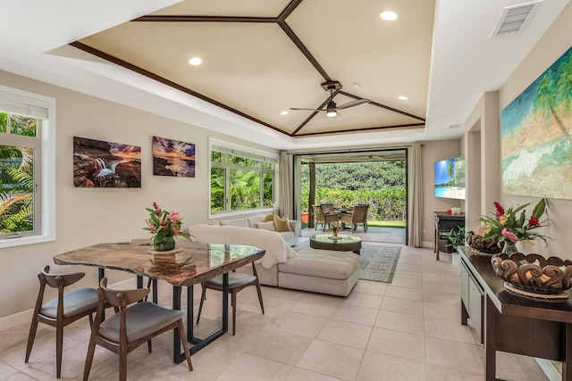 68-1122-N Kaniku Dr Unit 501591, Kamuela, HI 96743 - living area with a raised ceiling, light tile patterned floors, recessed lighting, plenty of natural light, and baseboards