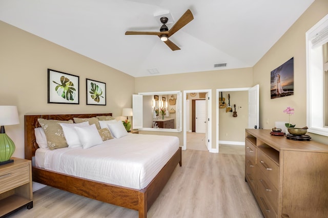 68-1122-N Kaniku Dr Unit 501591, Kamuela, HI 96743 - bedroom featuring light wood finished floors, lofted ceiling, a ceiling fan, and baseboards