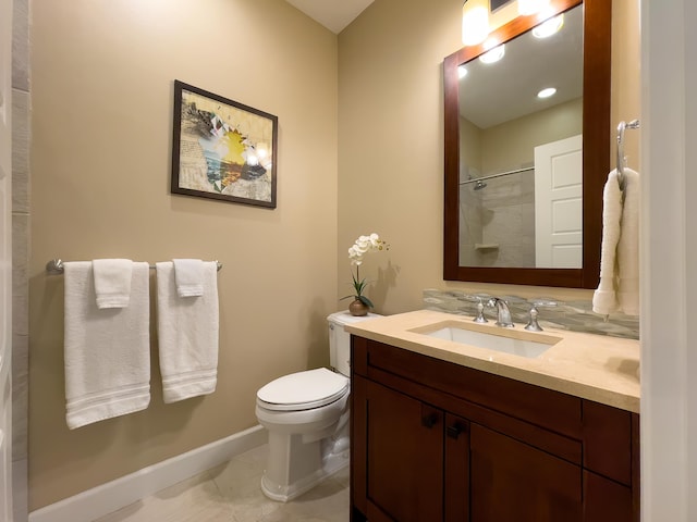 68-1122-N Kaniku Dr Unit 501591, Kamuela, HI 96743 - bathroom featuring vanity, baseboards, toilet, a shower, and tile patterned flooring