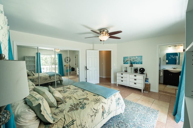 15-1519 14th Ave, Keaau, HI 96749 - bedroom with a closet, a sink, tile patterned floors, and a ceiling fan