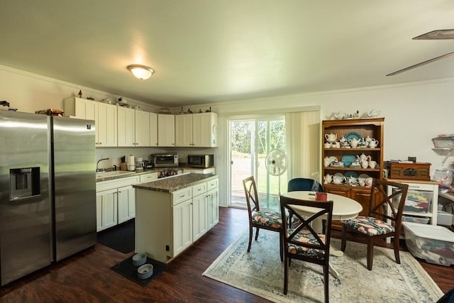 15-1519 14th Ave, Keaau, HI 96749 - kitchen featuring stainless steel appliances, a kitchen island, white cabinets, a sink, and dark wood-style flooring