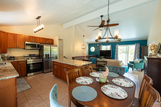 15-1519 14th Ave, Keaau, HI 96749 - dining space with a chandelier, a ceiling fan, and light tile patterned floors