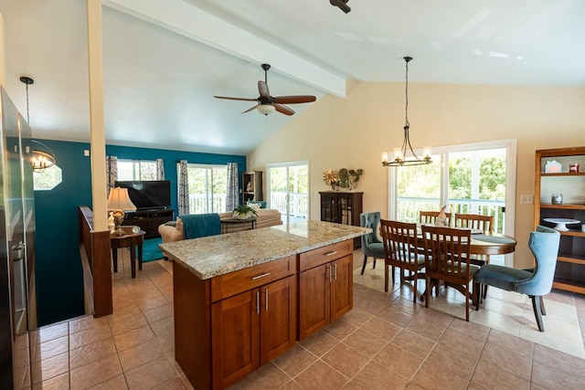15-1519 14th Ave, Keaau, HI 96749 - kitchen with a chandelier, brown cabinetry, decorative light fixtures, and light tile patterned flooring