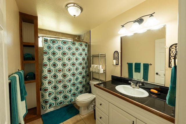 15-1519 14th Ave, Keaau, HI 96749 - bathroom featuring vanity, a shower with curtain, tile patterned floors, and toilet