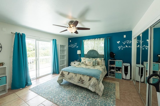 15-1519 14th Ave, Keaau, HI 96749 - tiled bedroom featuring access to exterior and a ceiling fan