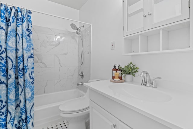 full bathroom with vanity, toilet, and shower / tub combo