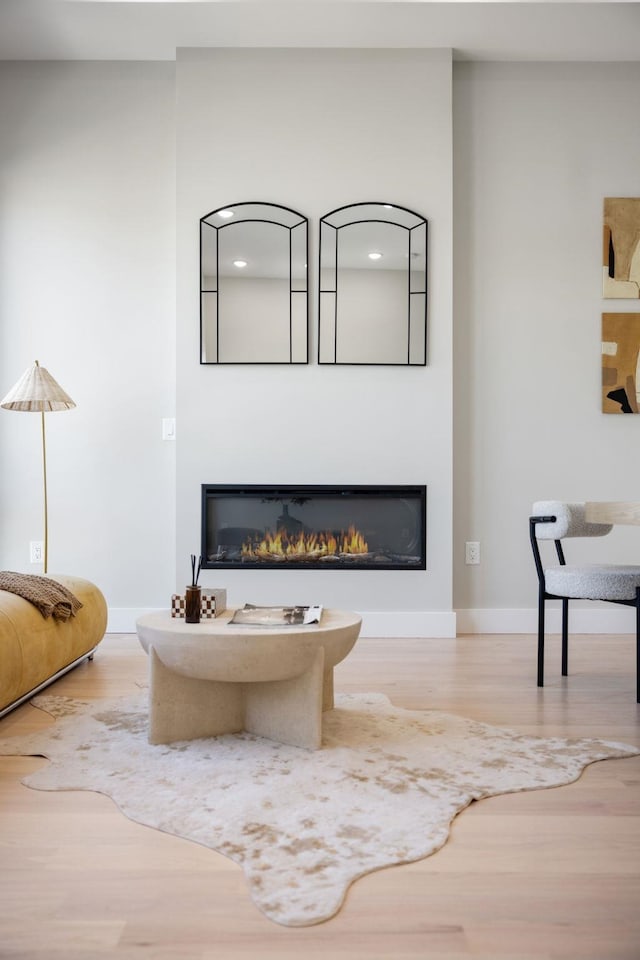 371 New York Ave Unit 2, Jersey City, NJ 07307 - living area with a glass covered fireplace, wood finished floors, and baseboards