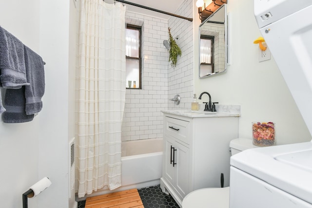 29 51st St Unit B5, Weehawken, NJ 07086 - bathroom with vanity, shower / bathtub combination with curtain, and wood finished floors