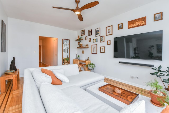 29 51st St Unit B5, Weehawken, NJ 07086 - living area featuring a ceiling fan and wood finished floors