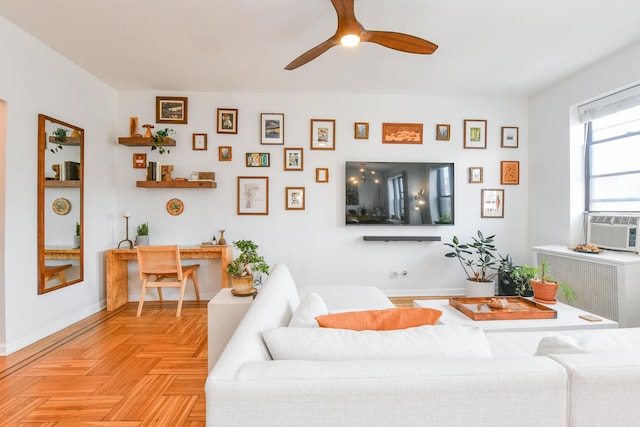 29 51st St Unit B5, Weehawken, NJ 07086 - living area with radiator and ceiling fan