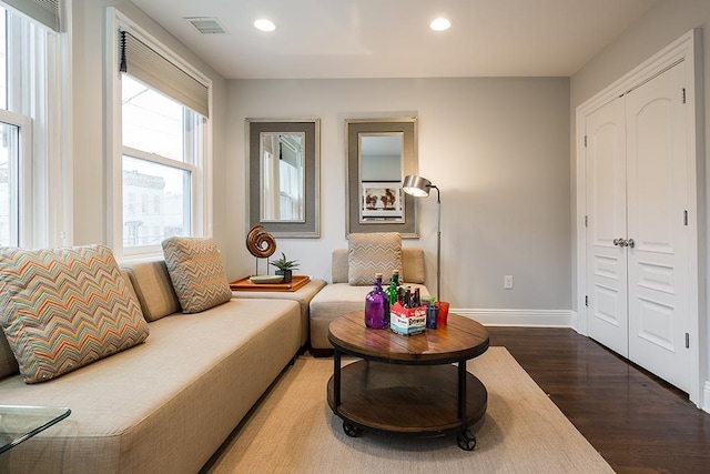 living area with wood-type flooring