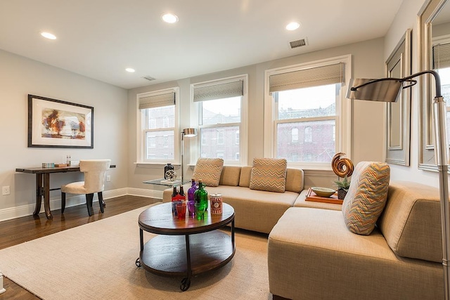 living room with hardwood / wood-style flooring