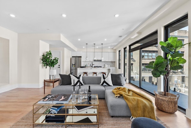 249 Bergen Ave Unit 201, Jersey City, NJ 07304 - living room featuring healthy amount of natural light, light wood-style floors, recessed lighting, and baseboards