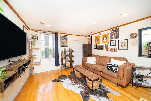176 Webster Ave Unit 2L, Jersey City, NJ 07307 - living room featuring recessed lighting, visible vents, crown molding, and wood finished floors
