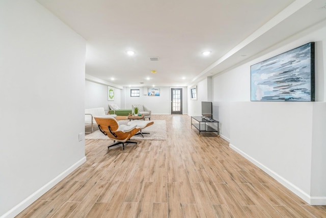 living area featuring light wood-type flooring