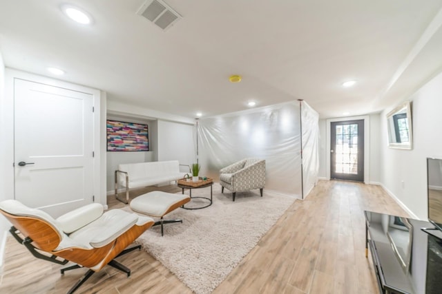 living area featuring light wood-type flooring