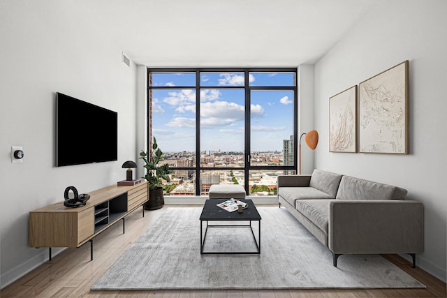 living room featuring hardwood / wood-style floors and floor to ceiling windows