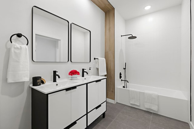 35 Orchard St Unit 301, Jersey City, NJ 07306 - full bathroom featuring a sink, tile patterned floors, shower / tub combination, and double vanity