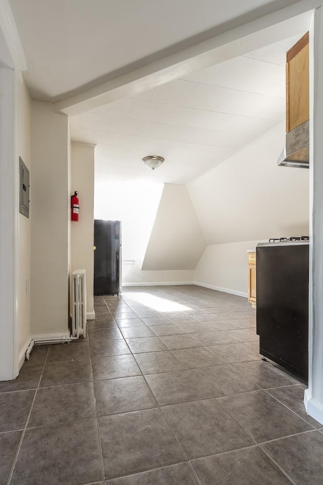 12 W 31st St, Bayonne, NJ 07002 - additional living space with vaulted ceiling, radiator, baseboards, and electric panel
