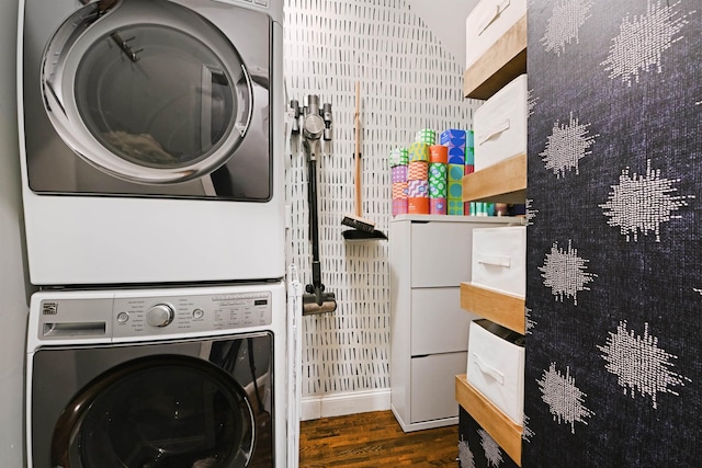 4 Sherman Ave Unit 1, Jersey City, NJ 07307 - laundry room featuring estacked washer and dryer and wood finished floors