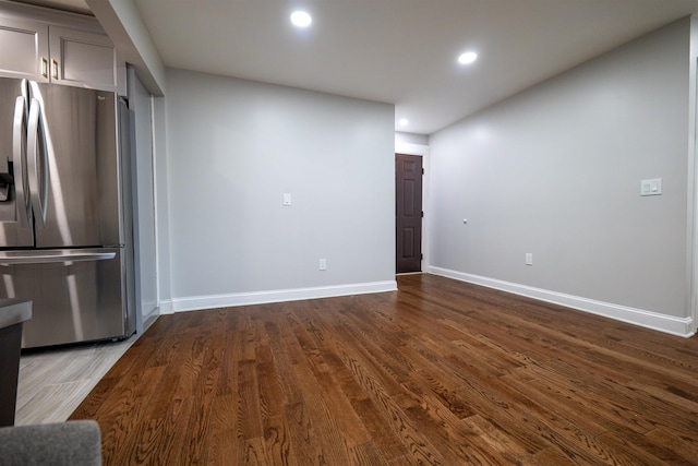 327 71st St Unit 1E, Guttenberg, NJ 07093 - kitchen with stainless steel fridge, baseboards, dark wood-style floors, and recessed lighting