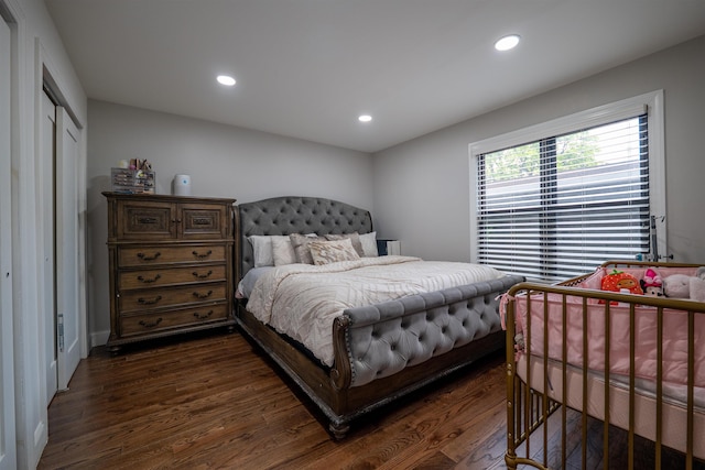 327 71st St Unit 1E, Guttenberg, NJ 07093 - bedroom featuring dark wood-style floors, recessed lighting, and a closet