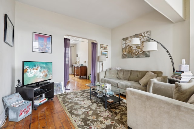 914 Washington St, Hoboken, NJ 07030 - living room with wood-type flooring and arched walkways
