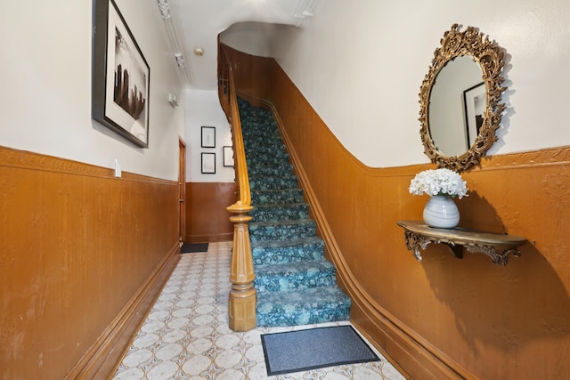 914 Washington St, Hoboken, NJ 07030 - stairway featuring a wainscoted wall
