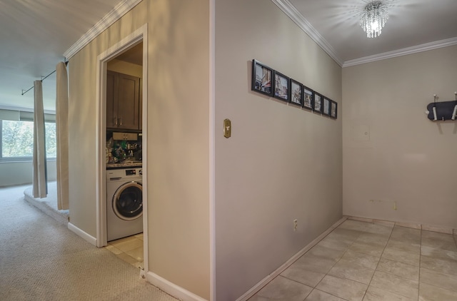 1 Claridge Dr Unit 310, Verona, NJ 07044 - washroom with washer / clothes dryer, ornamental molding, and light tile patterned flooring
