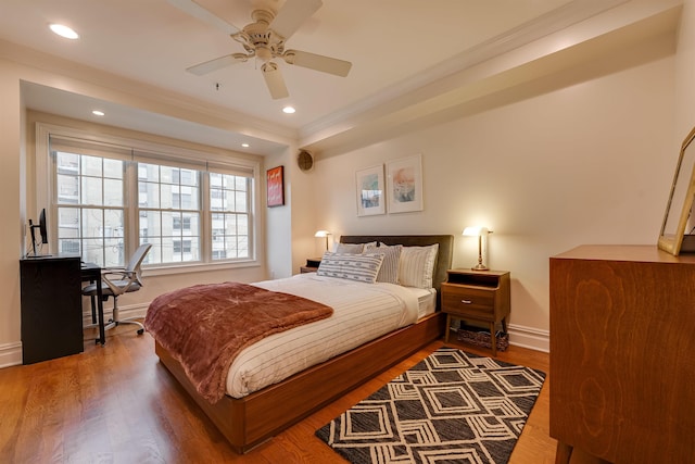215 Monroe St Unit 3, Hoboken, NJ 07030 - bedroom featuring crown molding, wood finished floors, recessed lighting, and a ceiling fan