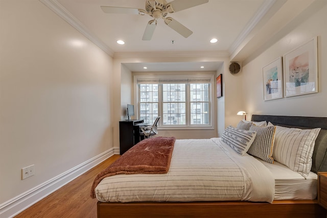 215 Monroe St Unit 3, Hoboken, NJ 07030 - bedroom featuring crown molding, wood finished floors, recessed lighting, an office area, and ceiling fan